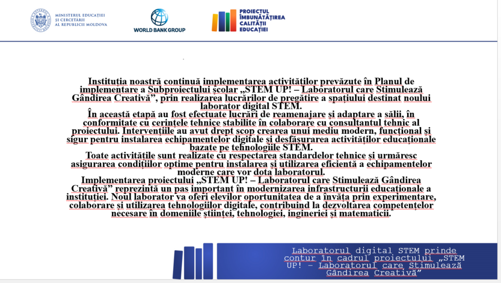 Laboratorul digital STEM prinde contur în cadrul proiectului „STEM UP! – Laboratorul care Stimulează Gândirea Creativă”